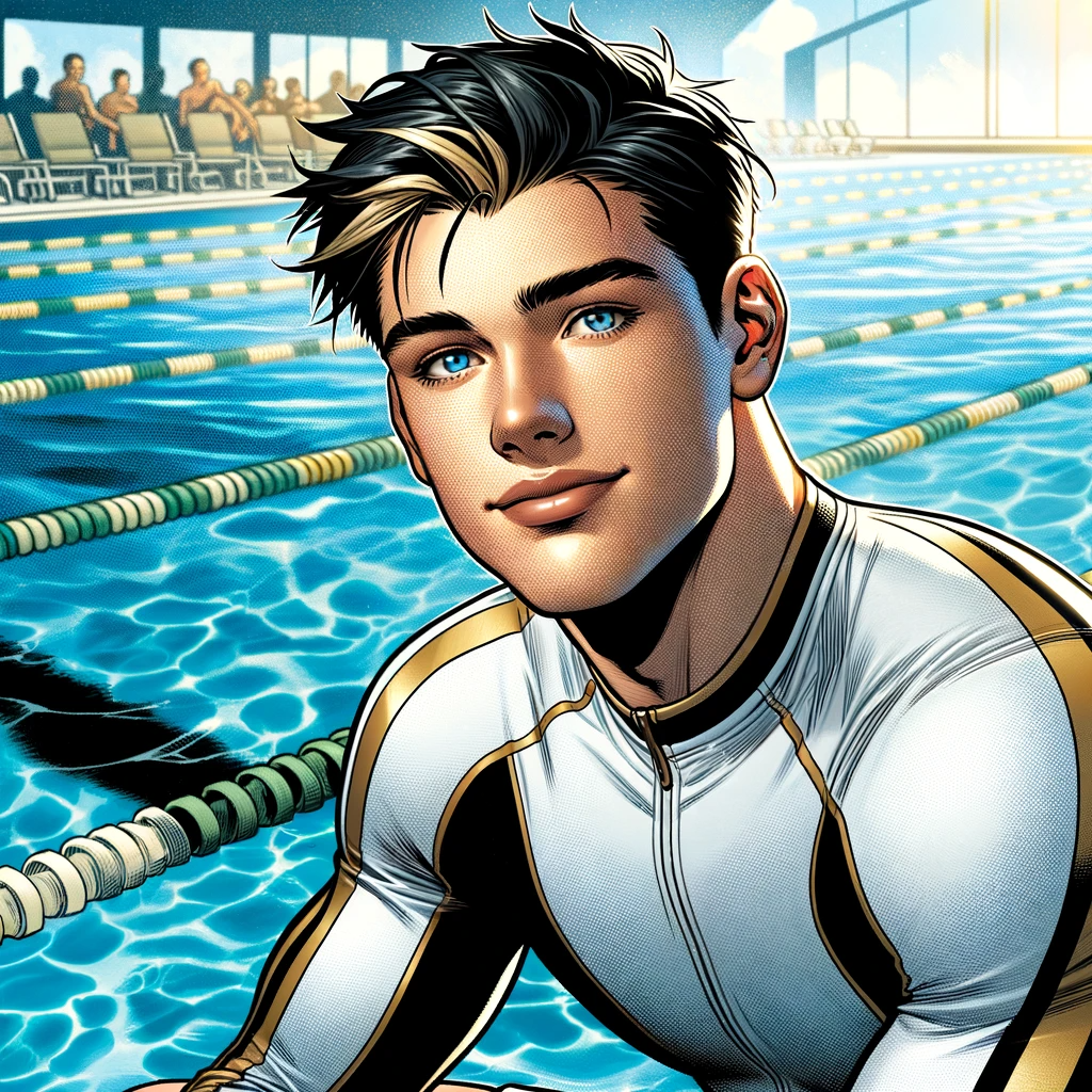 DALL·E 2023-11-10 14.01.25 - Craft a Marvel comics-style depiction of a youthful Slovakian teen male with blue eyes and short black hair, embodying a younger age. He is donned in